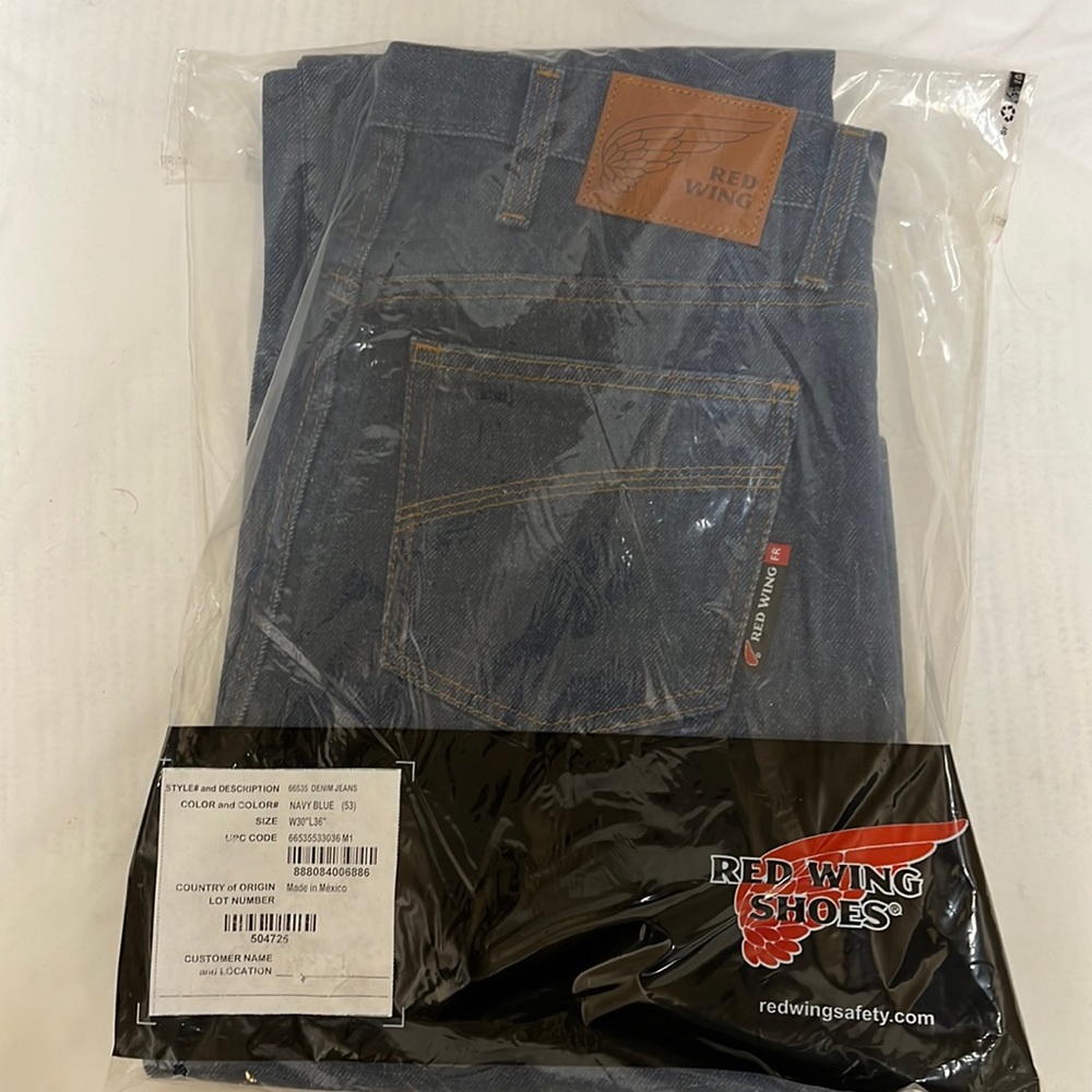 Red Wing Mens FR Jeans. Brand New! Size W30xL36